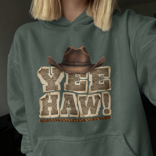 Yee Haw! Western Rustic Lettering with Brown Cowboy Hat– Digital PNG Download | T-Shirt, Mug, Sweater