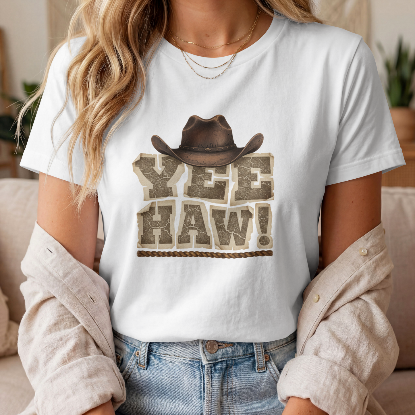 Yee Haw! Western Rustic Lettering with Brown Cowboy Hat– Digital PNG Download | T-Shirt, Mug, Sweater