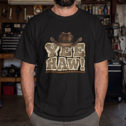 Yee Haw! Western Rustic Lettering with Brown Cowboy Hat– Digital PNG Download | T-Shirt, Mug, Sweater