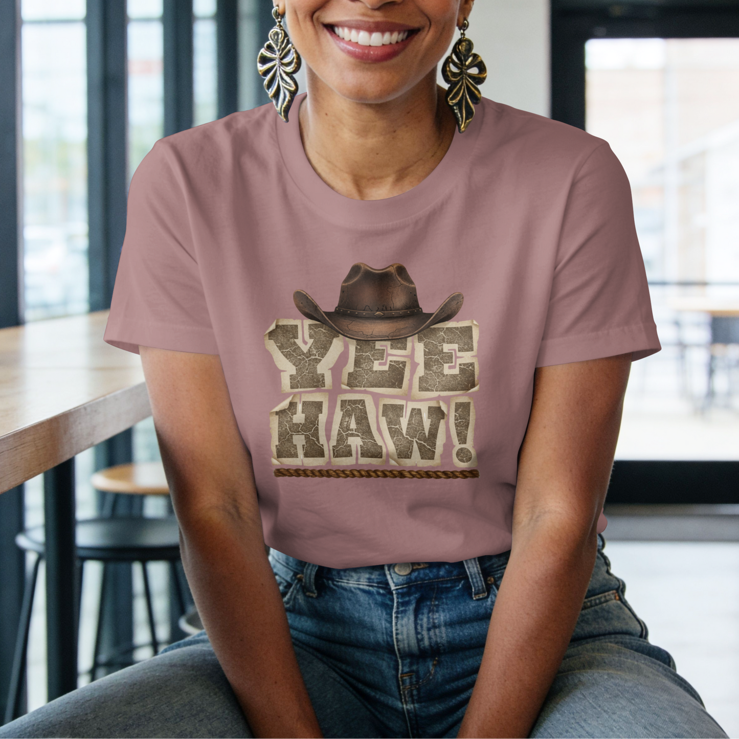 Yee Haw! Western Rustic Lettering with Brown Cowboy Hat– Digital PNG Download | T-Shirt, Mug, Sweater