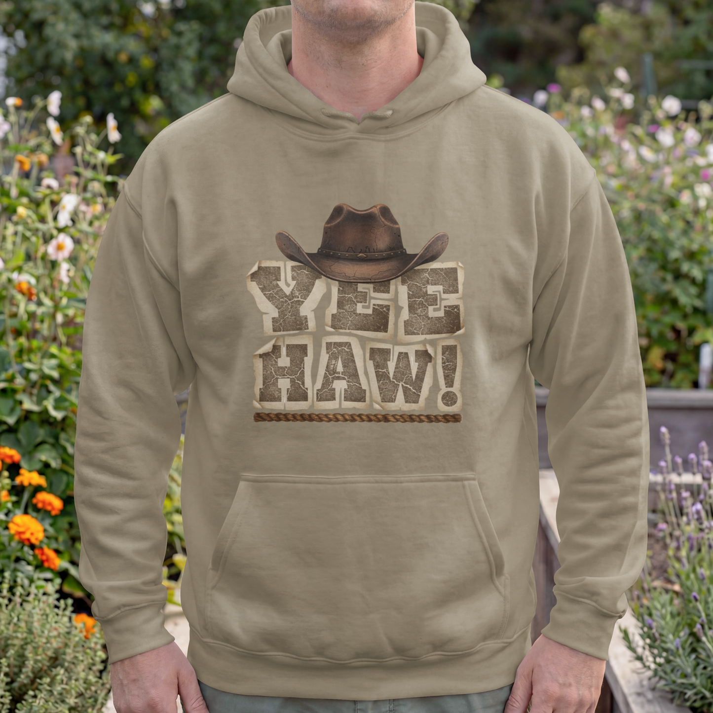 Yee Haw! Western Rustic Lettering with Brown Cowboy Hat– Digital PNG Download | T-Shirt, Mug, Sweater