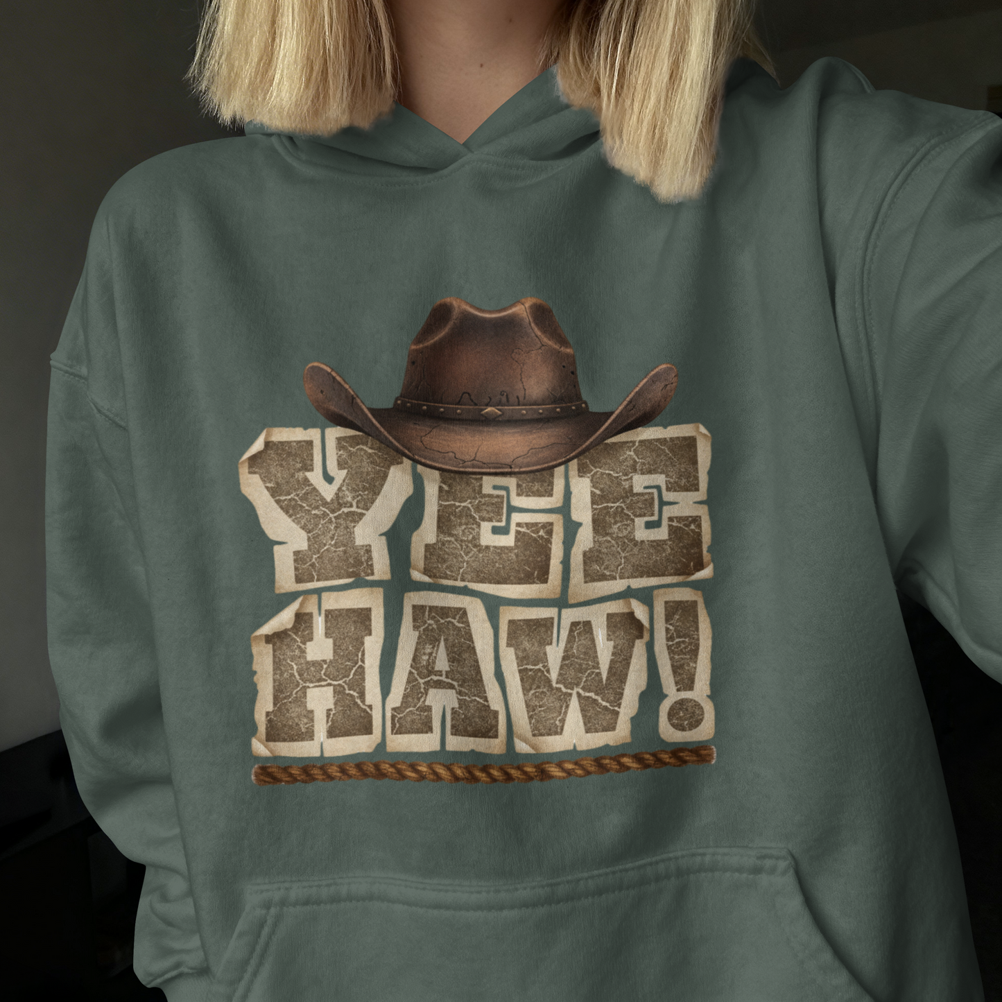 Yee Haw! Western Rustic Lettering with Brown Cowboy Hat– Digital PNG Download | T-Shirt, Mug, Sweater