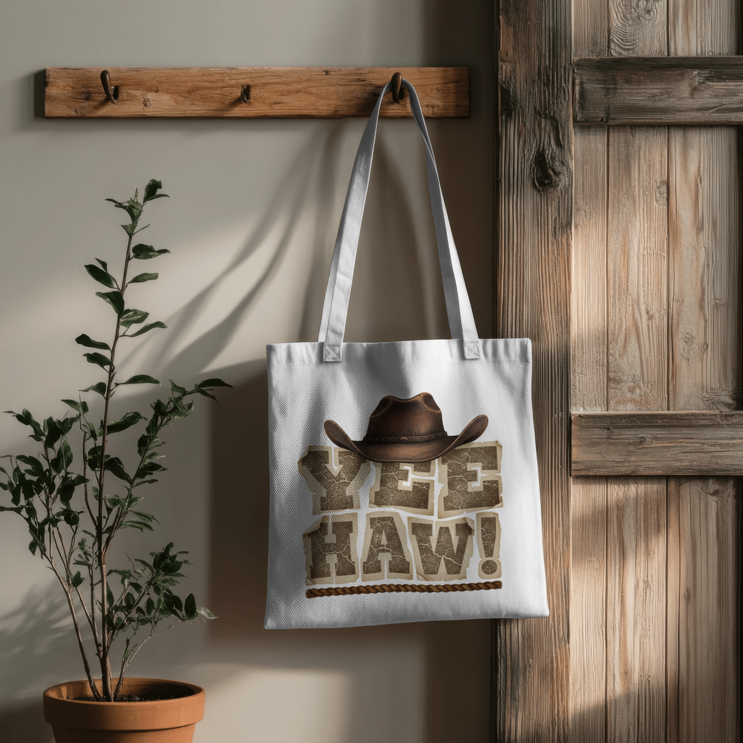 Yee Haw! Western Rustic Lettering with Brown Cowboy Hat– Digital PNG Download | T-Shirt, Mug, Sweater