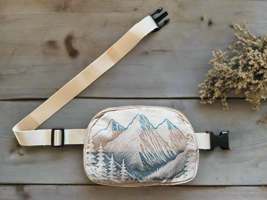 Adventure-Ready Fanny Pack – Mountains & Forest Trees Design