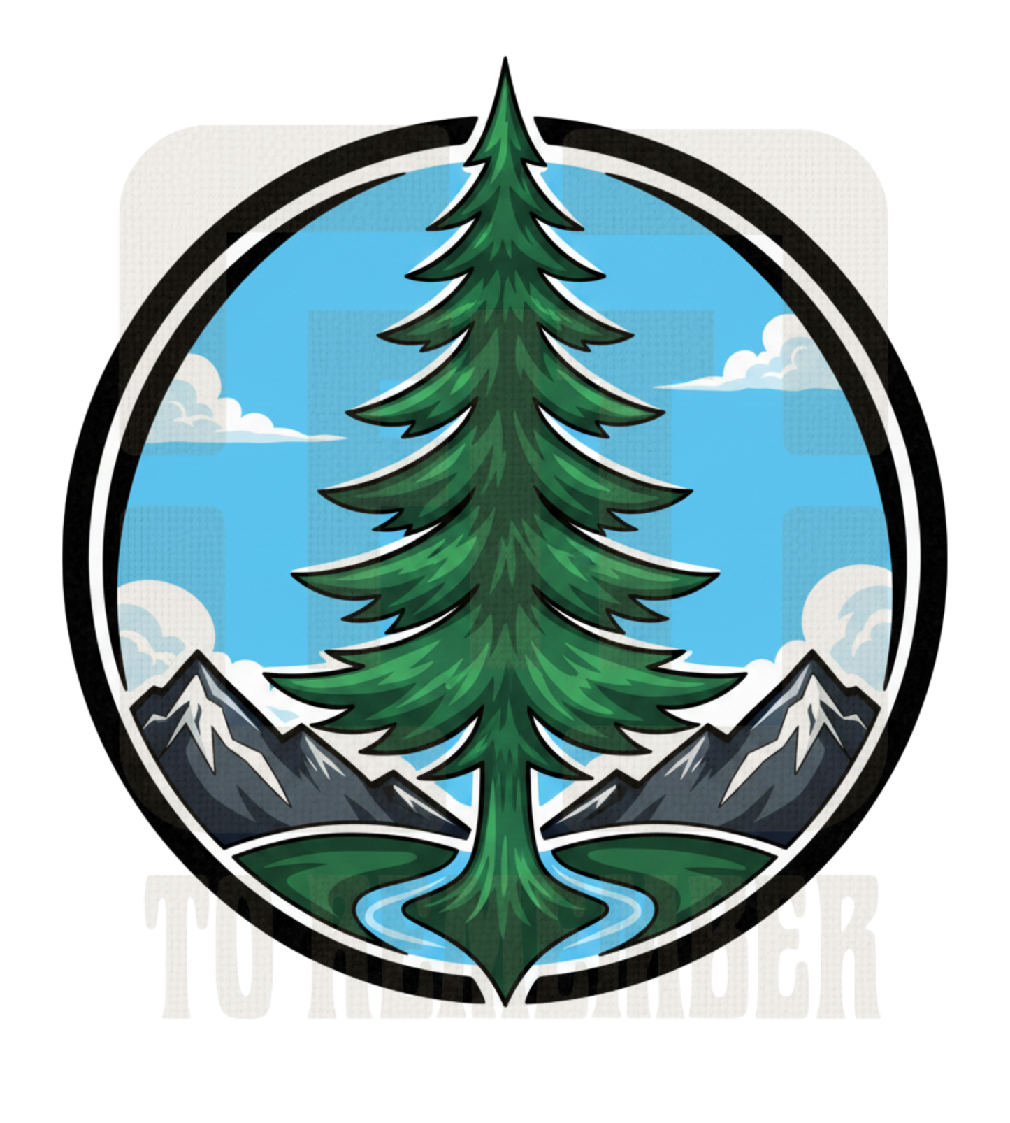 Mountain River Pine Tree Outdoor Patch PNG Design