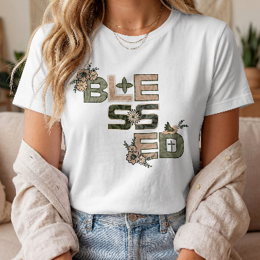Blessed – Bright Floral Typography Inspirational Design – Digital PNG Download | Sweaters, Tote Bags, Wall Art