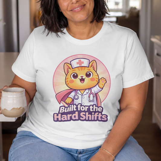 Built for the Hard Shifts Nurse Cat – Cute Healthcare Hero Design – Digital PNG Download | For Sweaters, Hoodies, T-Shirts