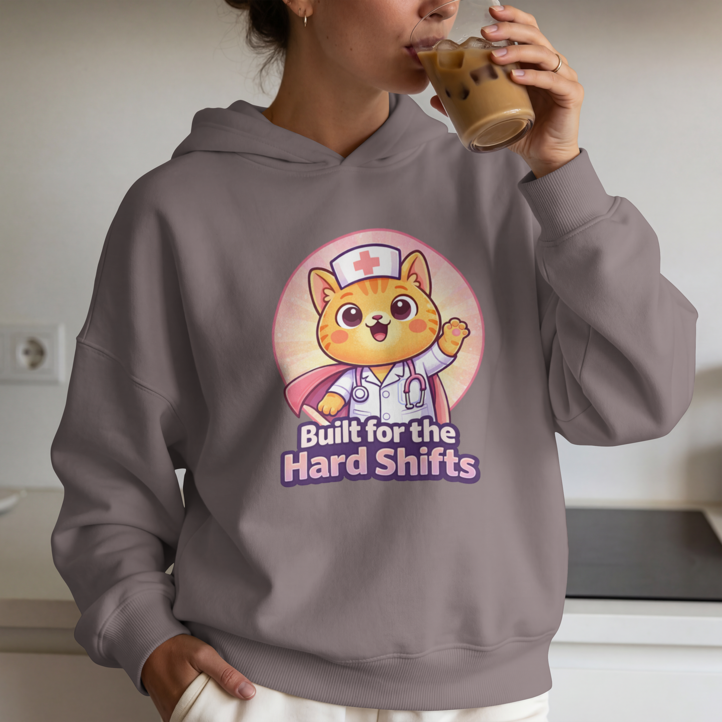 Built for the Hard Shifts Nurse Cat – Cute Healthcare Hero Design – Digital PNG Download | For Sweaters, Hoodies, T-Shirts
