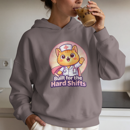 Built for the Hard Shifts Nurse Cat – Cute Healthcare Hero Design – Digital PNG Download | For Sweaters, Hoodies, T-Shirts
