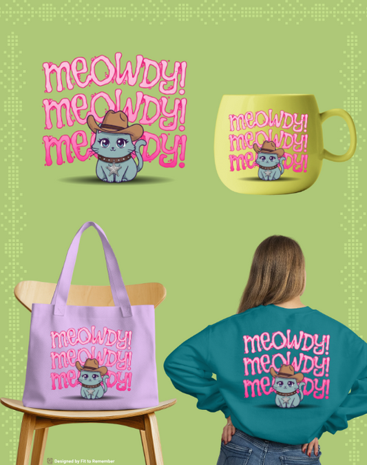 Meowdy Cute Cowboy Cat PNG - Digital Download for T-Shirts, Tote Bags, Mugs
