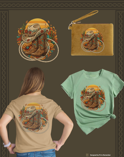 Sunset Desert Cowboy Boots & Hat – Digital PNG Download | Hat, Hoodies, Tote Bags