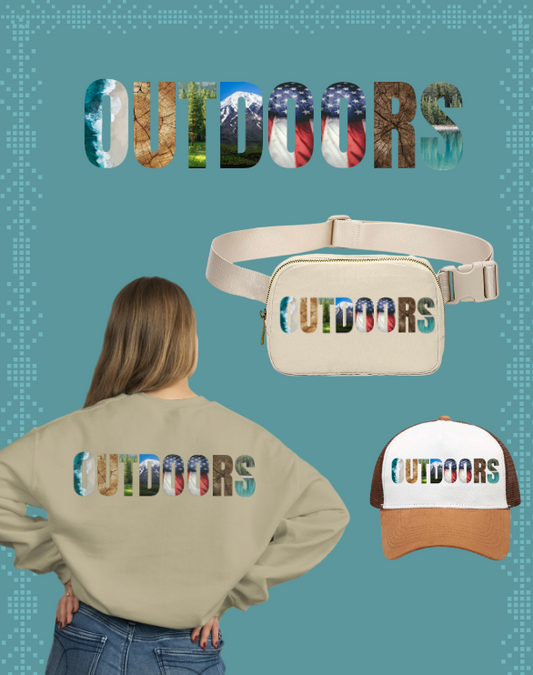 OUTDOORS – Nature-Themed Letter – Digital PNG Download | Bucket Hat, Stickers, Posters