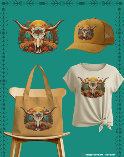 Desert Longhorn Skull Sunset Western – Digital PNG Download | Coffee Mugs, Tumblers, Ceramic Cups
