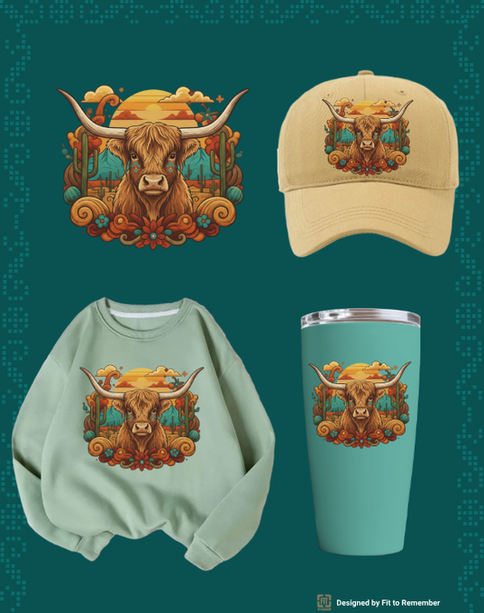 Golden Dusk Highland Cow– Digital PNG Download | T-shirts, Hoodies, Fanny Packs