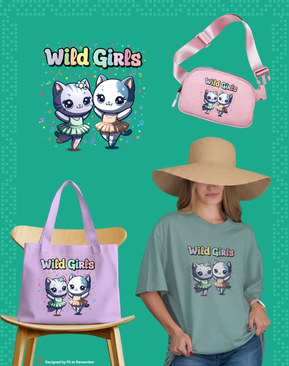 Wild Girls Dancing Cats Design– Digital PNG Download | Fanny packs, Stickers, Tote Bags