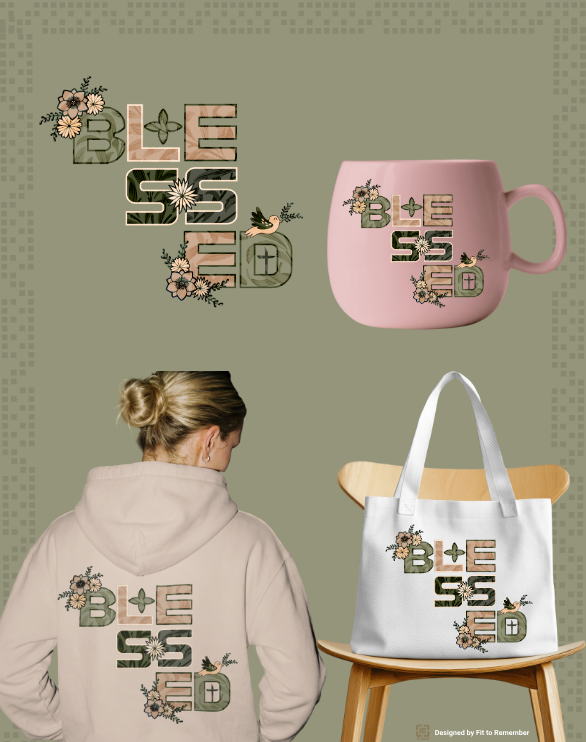 Blessed – Bright Floral Typography Inspirational Design – Digital PNG Download | Sweaters, Tote Bags, Wall Art