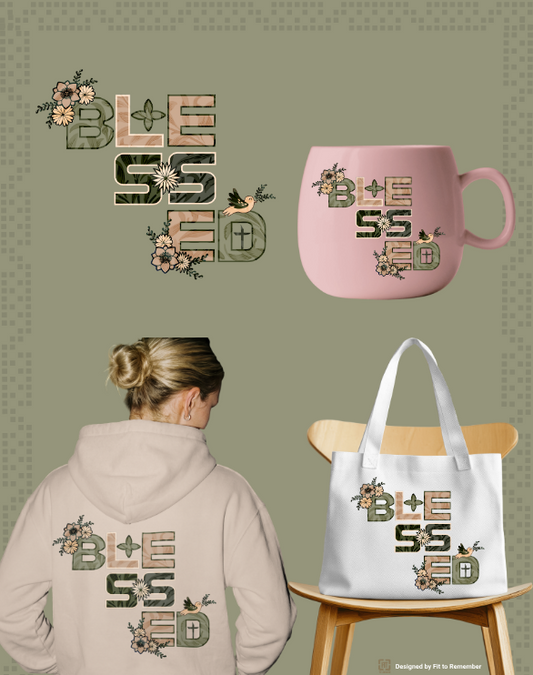 Blessed – Bright Floral Typography Inspirational Design – Digital PNG Download | Sweaters, Tote Bags, Wall Art