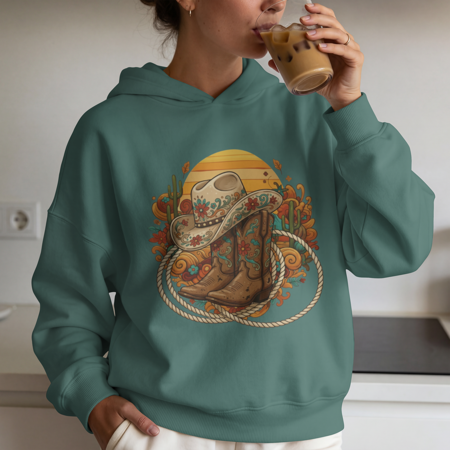 Sunset Desert Cowboy Boots & Hat – Digital PNG Download | Hat, Hoodies, Tote Bags