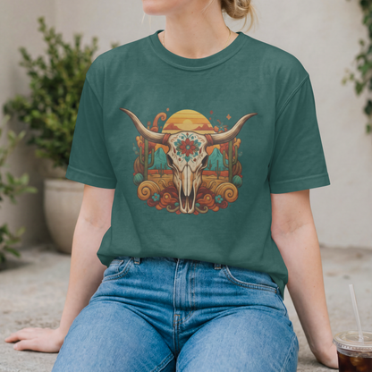 Desert Longhorn Skull Sunset Western – Digital PNG Download | Coffee Mugs, Tumblers, Ceramic Cups