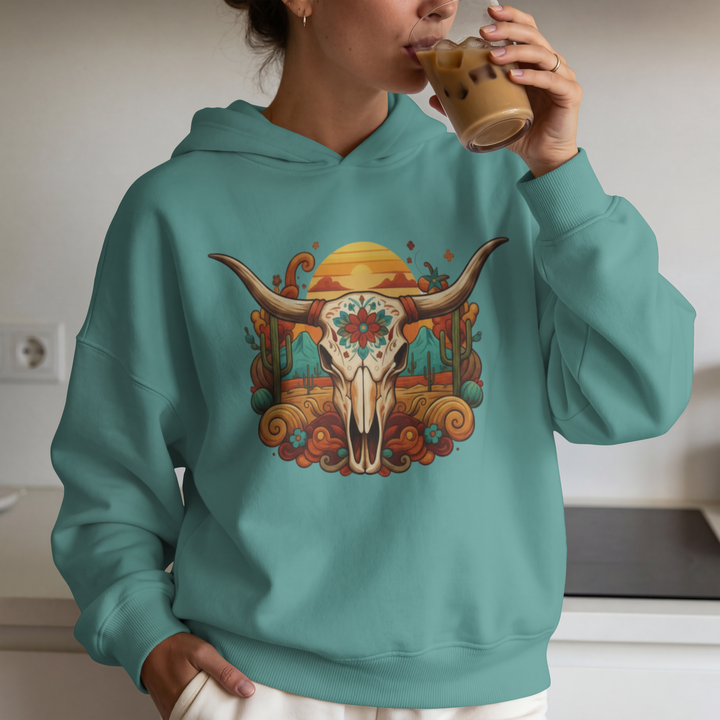 Desert Longhorn Skull Sunset Western – Digital PNG Download | Coffee Mugs, Tumblers, Ceramic Cups