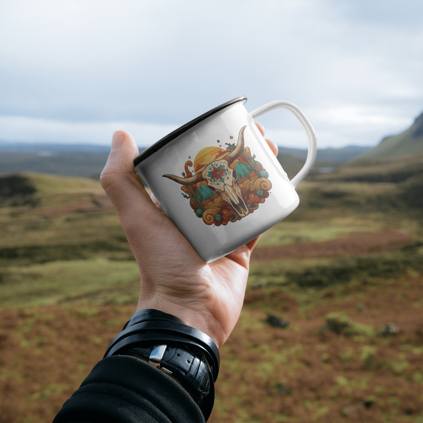 Desert Longhorn Skull Sunset Western – Digital PNG Download | Coffee Mugs, Tumblers, Ceramic Cups