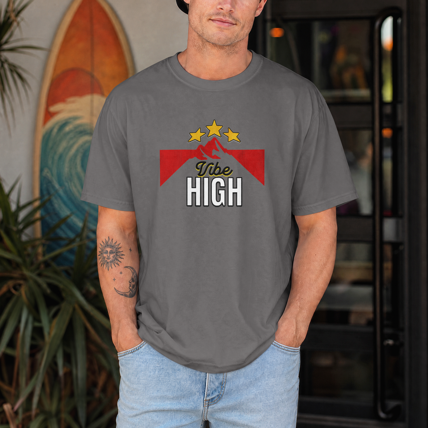 Vibe High – Mountain & Starry Sky – Digital PNG Download | Hats, Hoodies, String Bags
