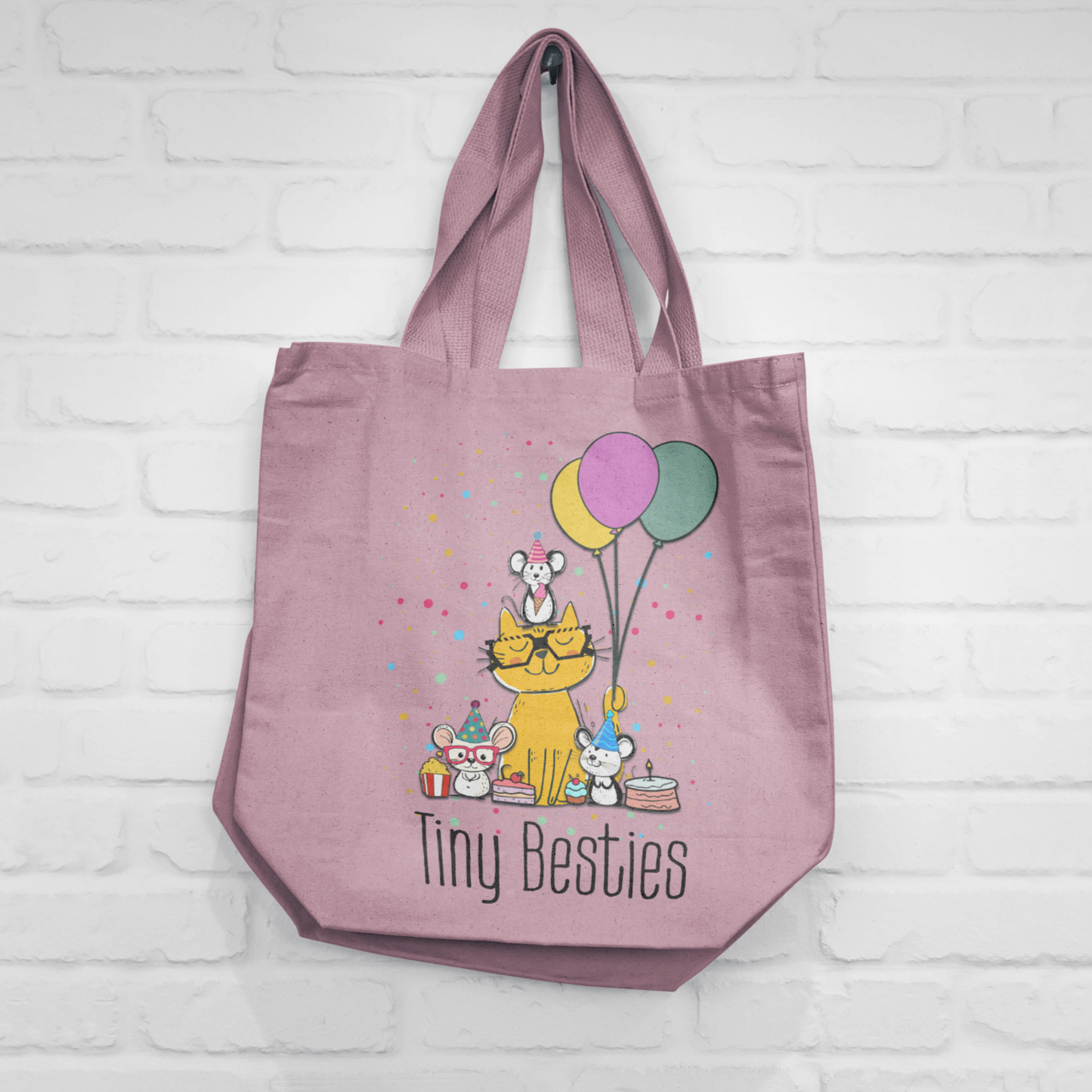 Tiny Besties Party Crew | Cat & Mice with Balloons– Digital PNG Download | Tees, Hoodies, Tote Bags