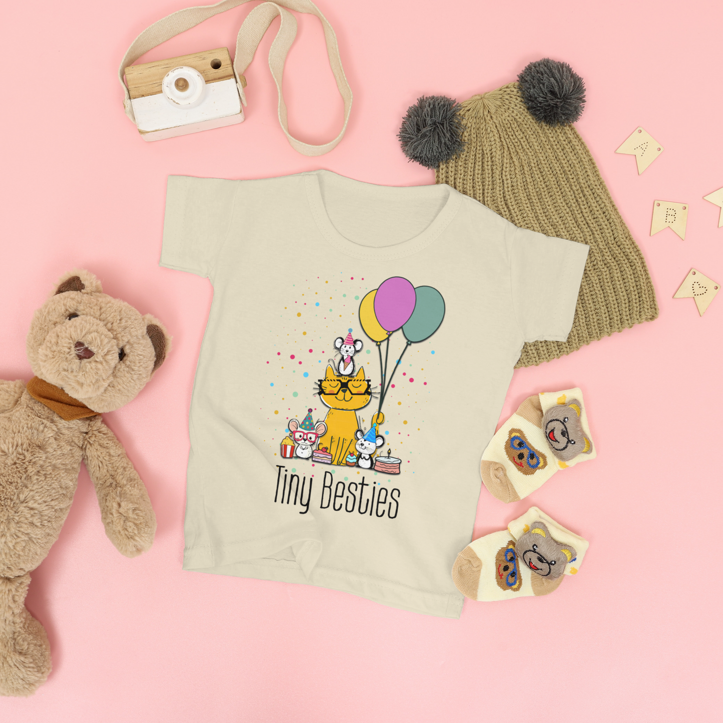 Tiny Besties Party Crew | Cat & Mice with Balloons– Digital PNG Download | Tees, Hoodies, Tote Bags