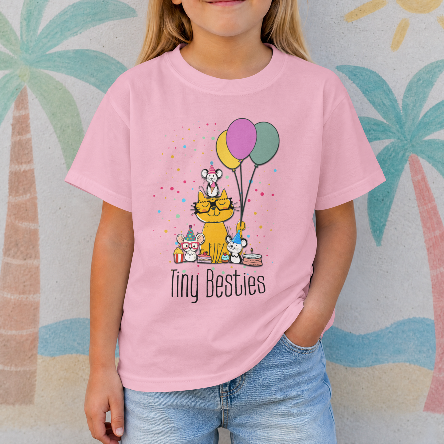 Tiny Besties Party Crew | Cat & Mice with Balloons– Digital PNG Download | Tees, Hoodies, Tote Bags