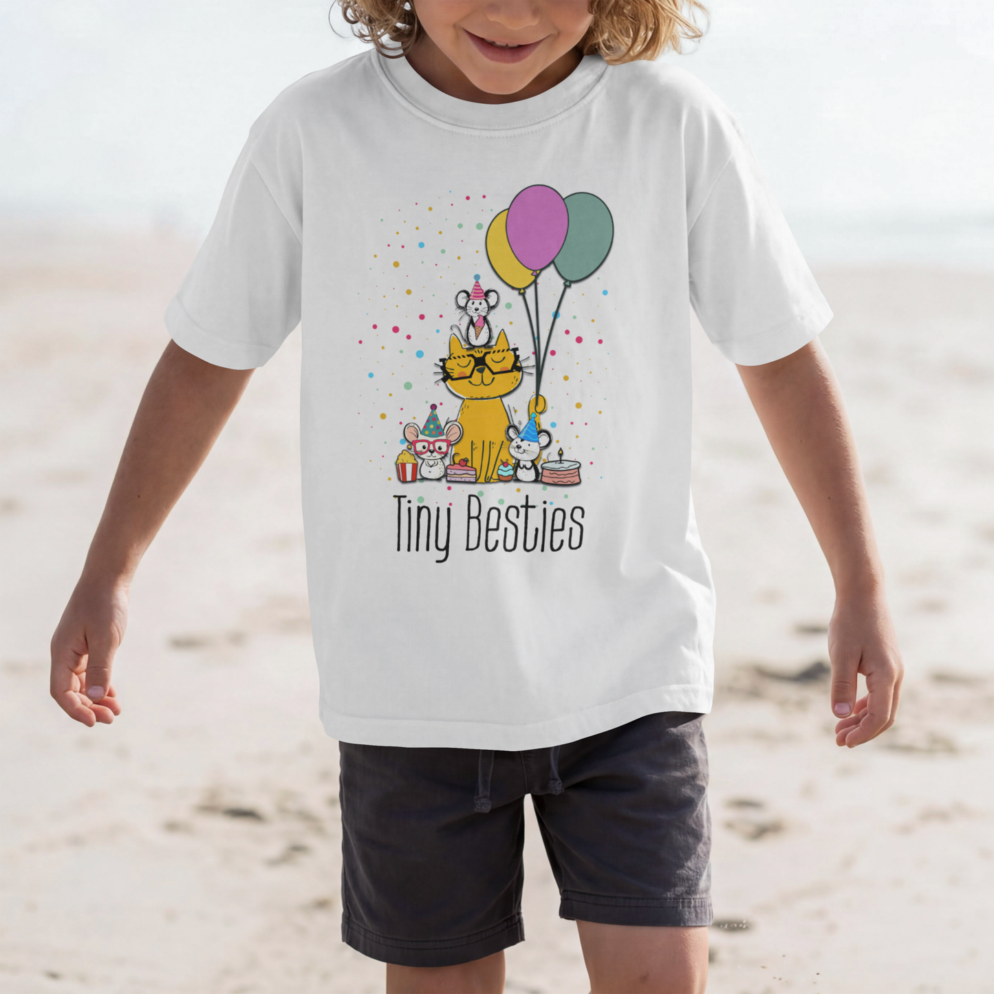 Tiny Besties Party Crew | Cat & Mice with Balloons– Digital PNG Download | Tees, Hoodies, Tote Bags
