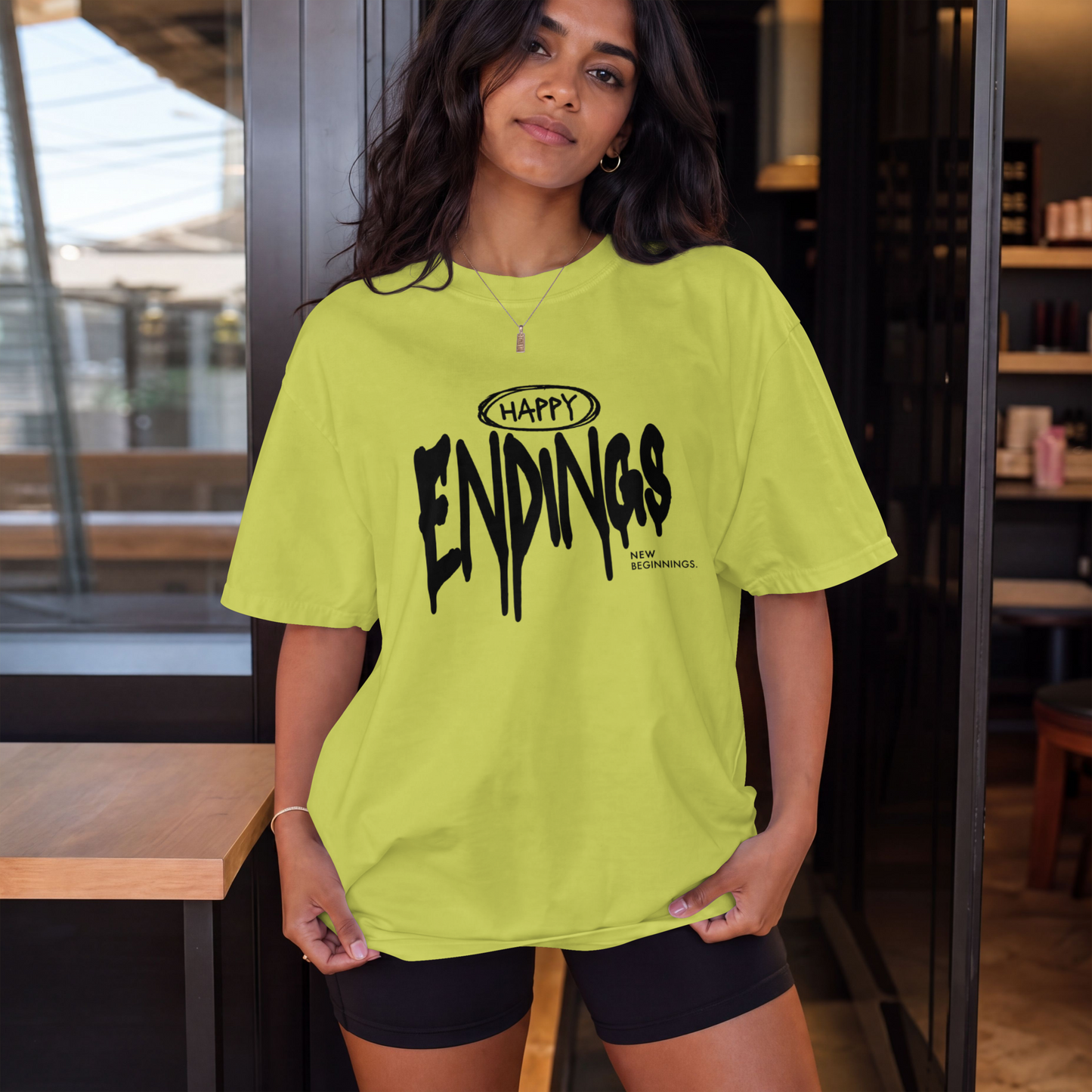 Happy Endings, New Beginnings – Drip Typography Streetwear Graphic– Digital PNG Download | Trucker Hat, Hoodie, Beanie