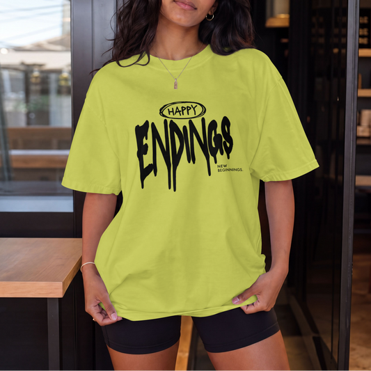 Happy Endings New Beginnings Drip Typography PNG Design