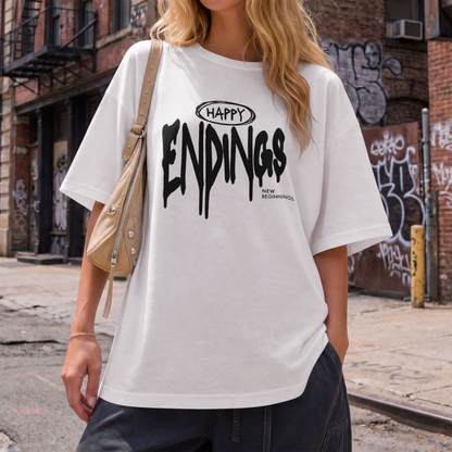 Happy Endings, New Beginnings – Drip Typography Streetwear Graphic– Digital PNG Download | Trucker Hat, Hoodie, Beanie
