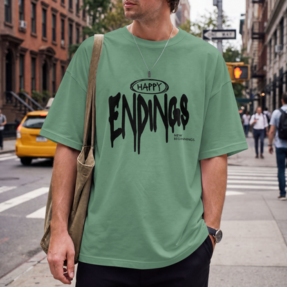 Happy Endings, New Beginnings – Drip Typography Streetwear Graphic– Digital PNG Download | Trucker Hat, Hoodie, Beanie