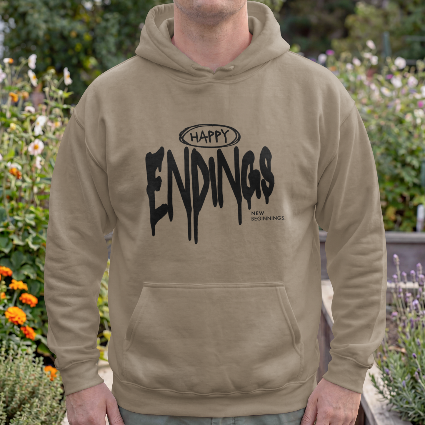 Happy Endings, New Beginnings – Drip Typography Streetwear Graphic– Digital PNG Download | Trucker Hat, Hoodie, Beanie