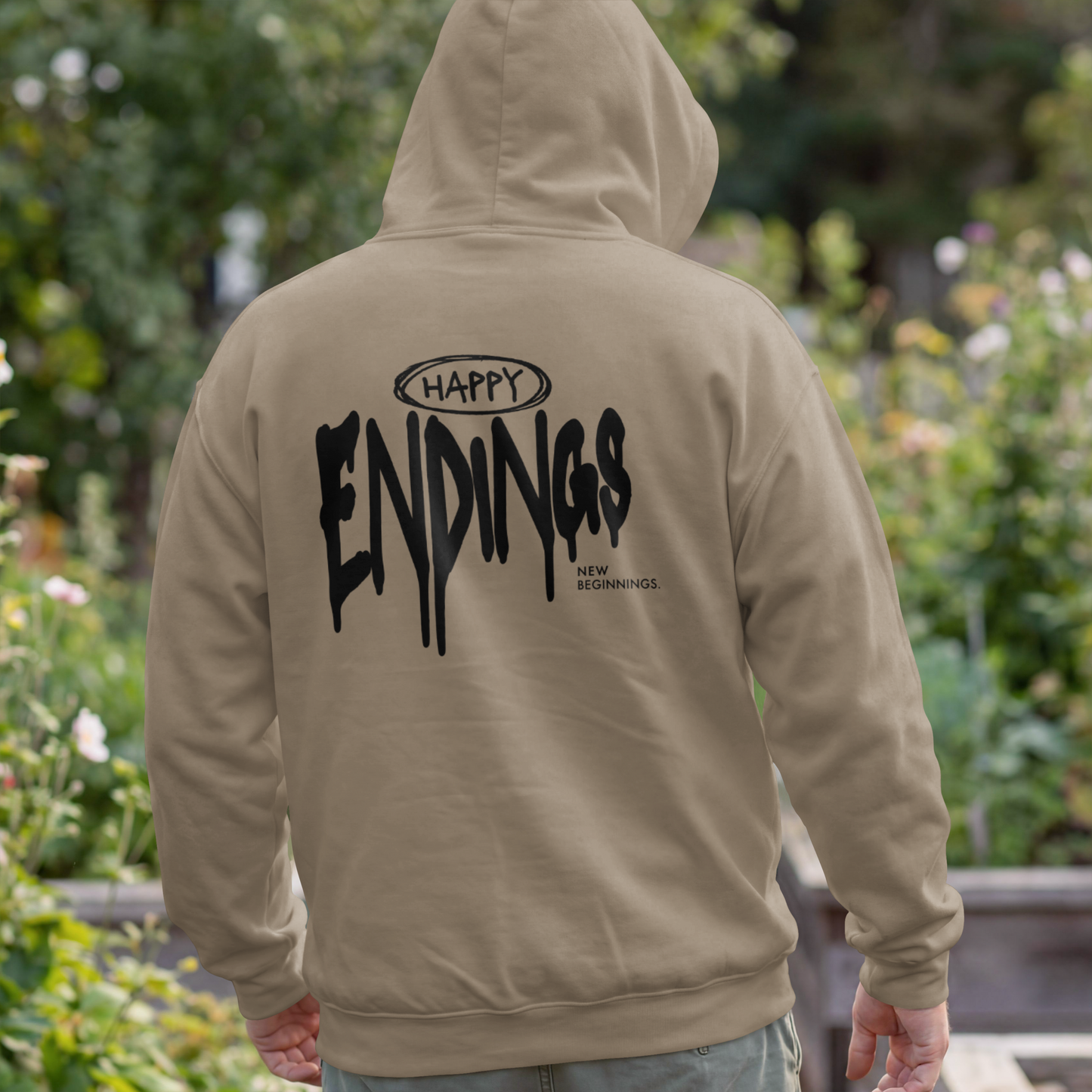 Happy Endings, New Beginnings – Drip Typography Streetwear Graphic– Digital PNG Download | Trucker Hat, Hoodie, Beanie