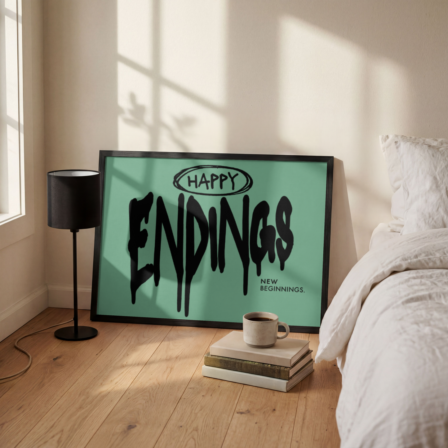 Happy Endings, New Beginnings – Drip Typography Streetwear Graphic– Digital PNG Download | Trucker Hat, Hoodie, Beanie