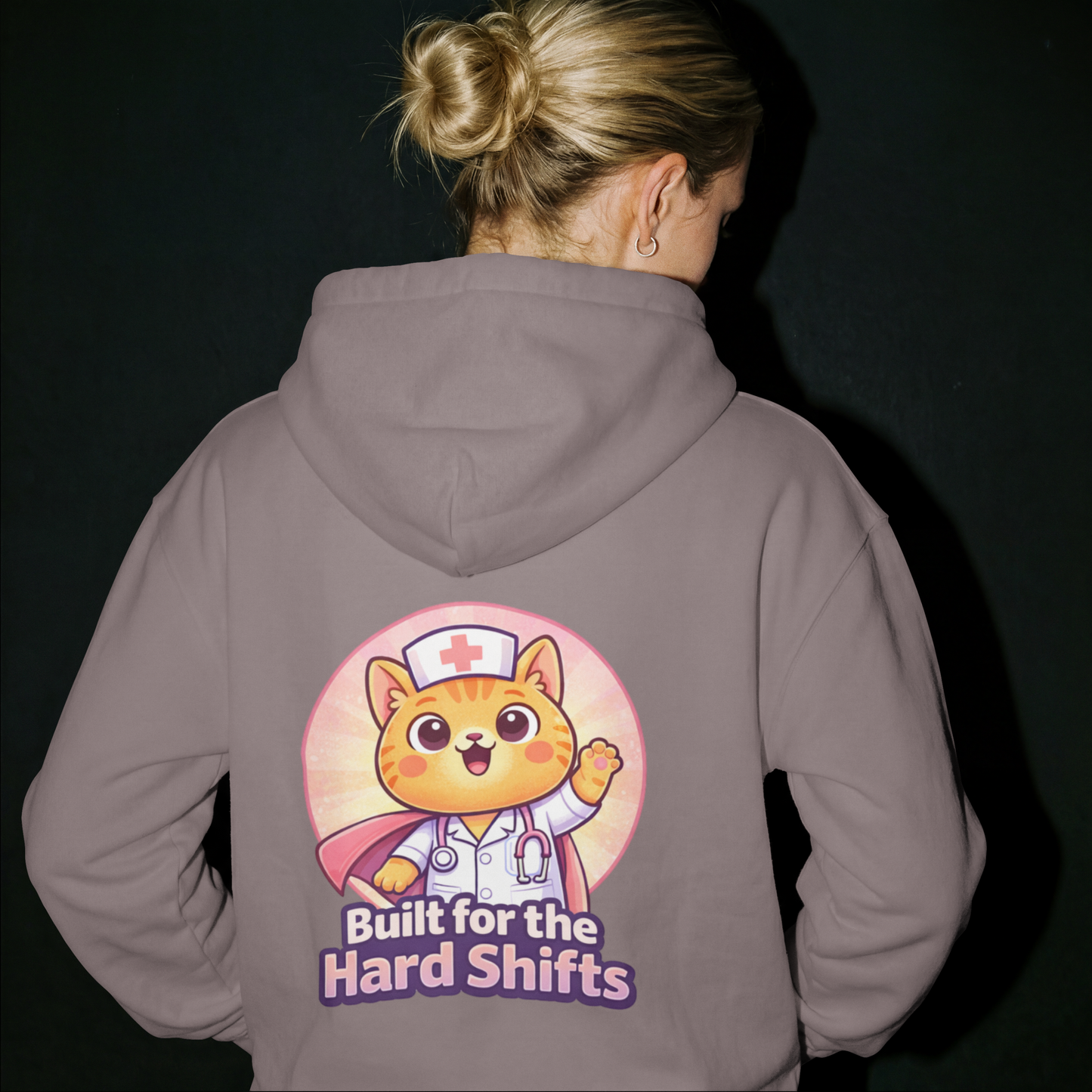 Built for the Hard Shifts Nurse Cat – Cute Healthcare Hero Design – Digital PNG Download | For Sweaters, Hoodies, T-Shirts