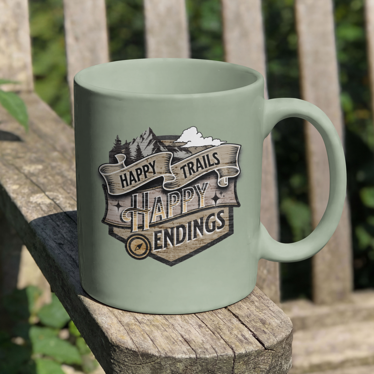 Happy Trails Happy Endings Outdoor Adventure Patch PNG Design