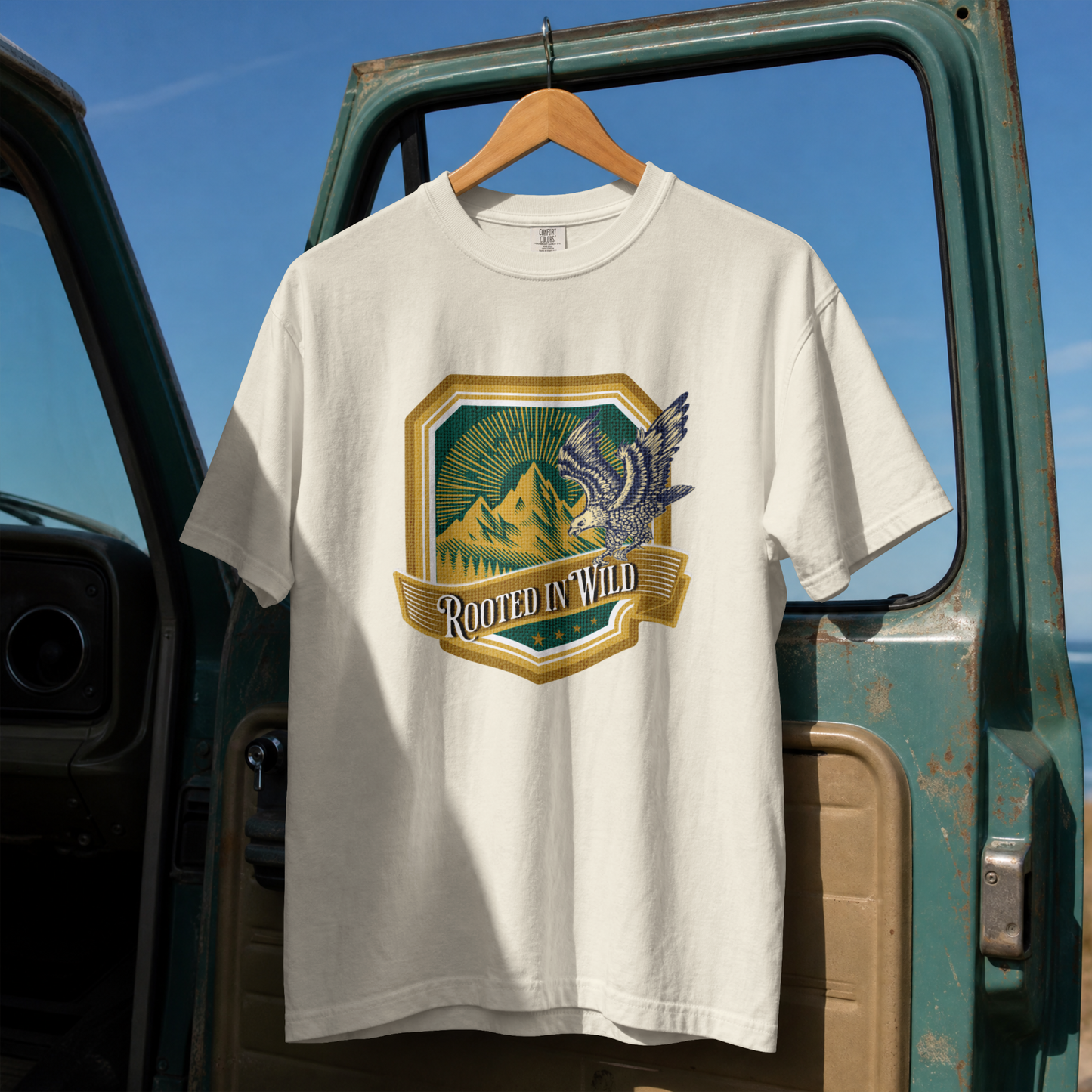 Rooted In Wild Vintage Nature & Wilderness Patch PNG Design