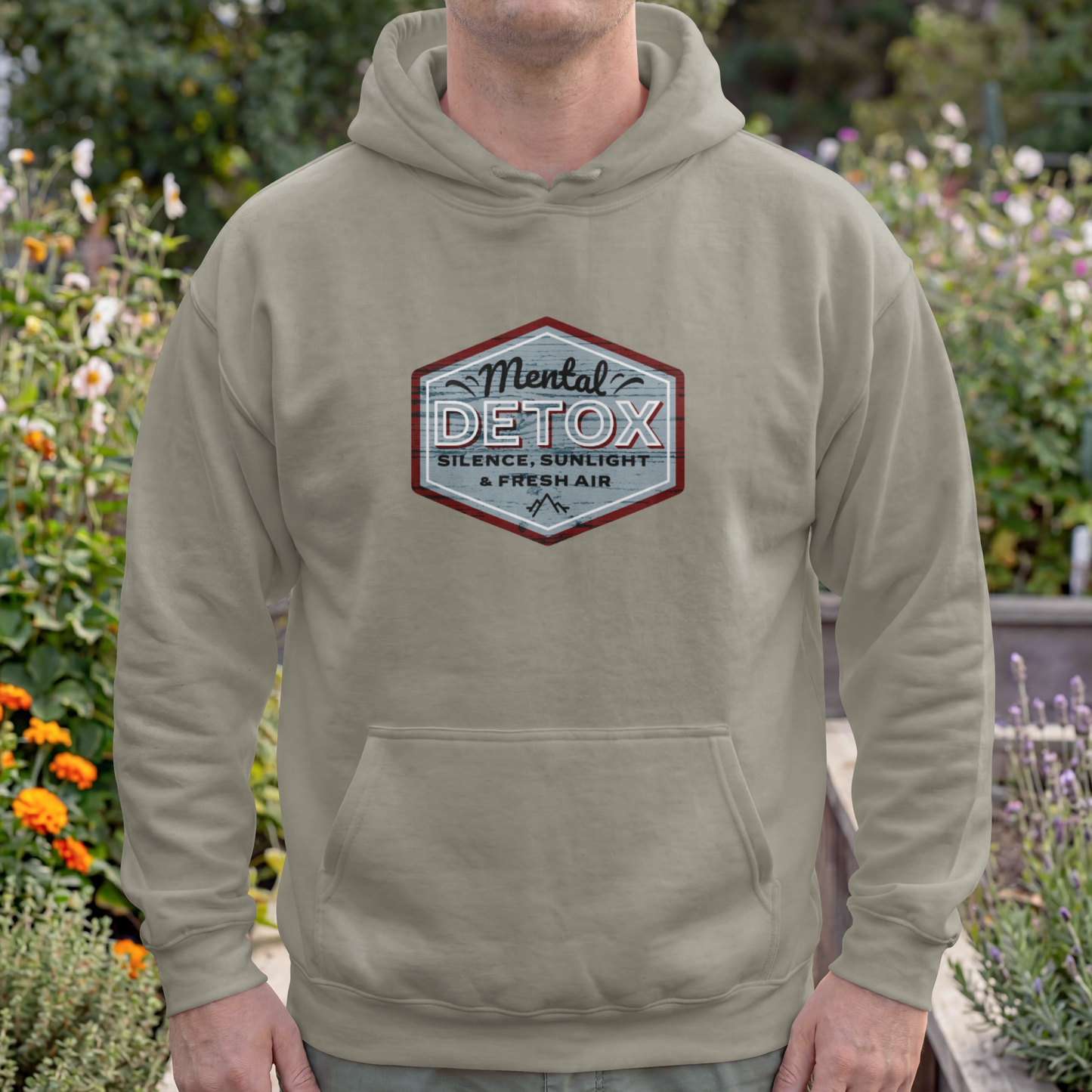 Mental Detox Silence Sunlight & Fresh Air Vintage "Blue" Nature Patch PNG Design