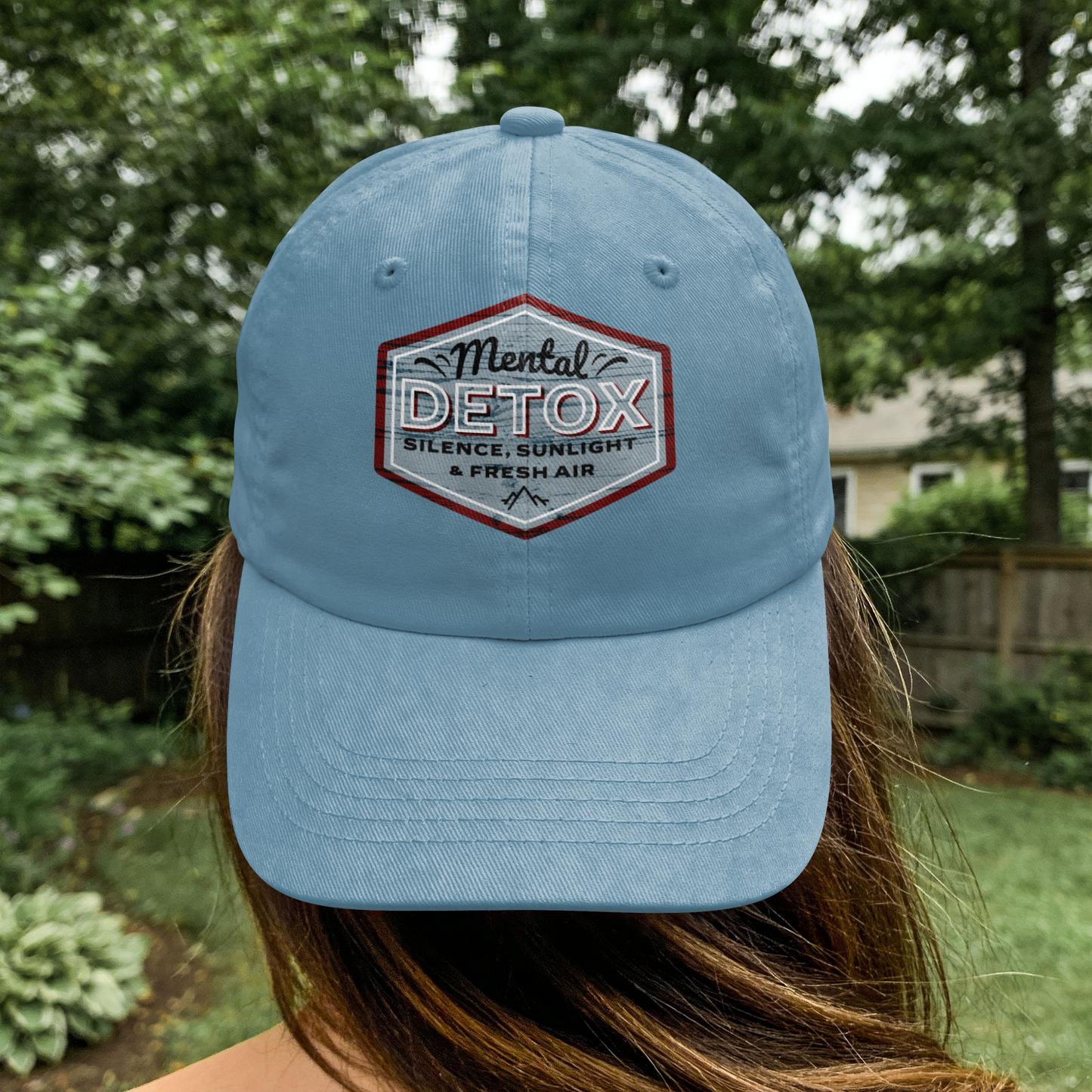 Mental Detox Silence Sunlight & Fresh Air Vintage "Blue" Nature Patch PNG Design