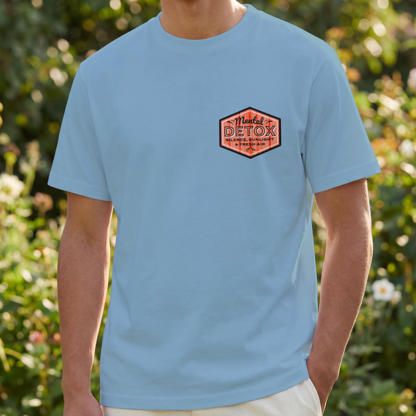 Mental Detox Silence Sunlight & Fresh Air Orange Vintage Nature Patch PNG Design