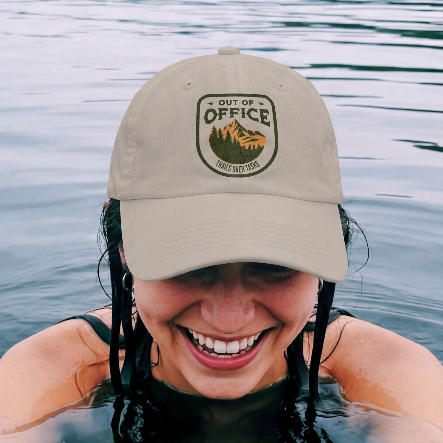 Out of Office "Trails Over Tasks" Outdoor Adventure Patch PNG Design
