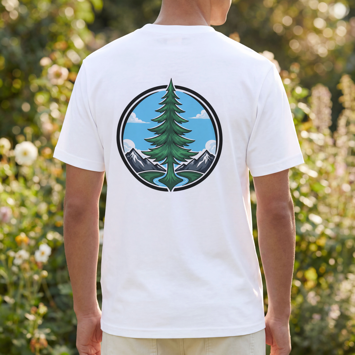 Mountain River Pine Tree Outdoor Patch PNG Design