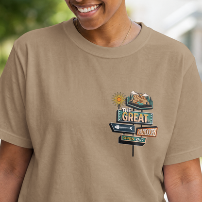 The Great Outdoors – Open 24/7 – Retro Adventure Graphic – Digital PNG Download | Hoodies, Shirts, Crafts – Digital PNG Download | Hoodies, Shirts, Crafts