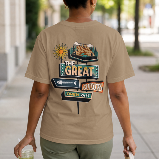 The Great Outdoors – Open 24/7 – Retro Adventure Graphic – Digital PNG Download | Hoodies, Shirts, Crafts – Digital PNG Download | Hoodies, Shirts, Crafts