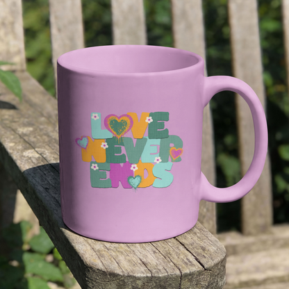 Love Never Ends – Playful Happy Typography – Digital PNG Download | Hoodies, Waist Bags, Stickers