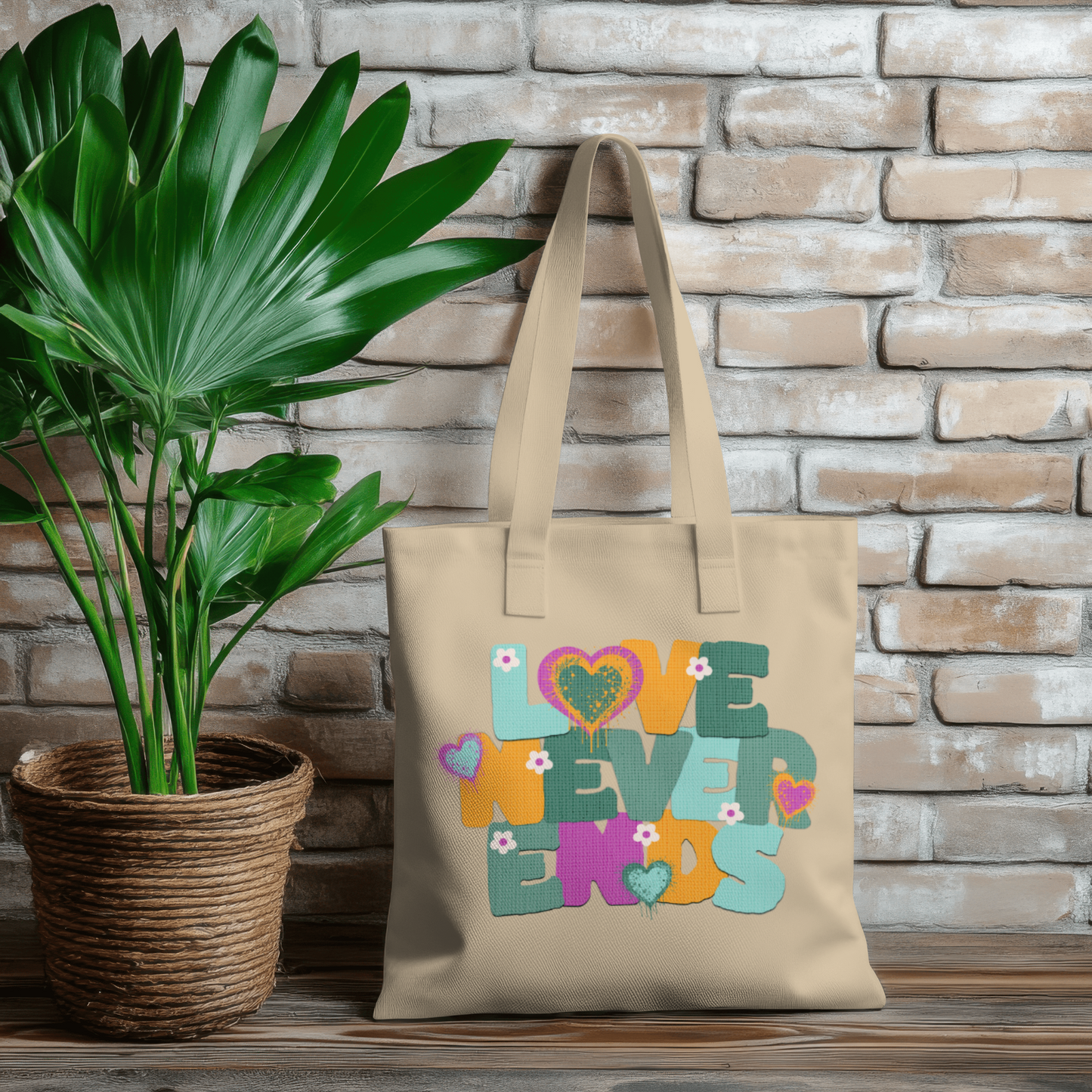 Love Never Ends – Playful Happy Typography – Digital PNG Download | Hoodies, Waist Bags, Stickers