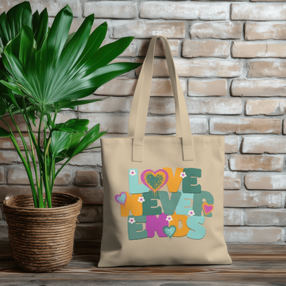 Love Never Ends – Playful Happy Typography – Digital PNG Download | Hoodies, Waist Bags, Stickers